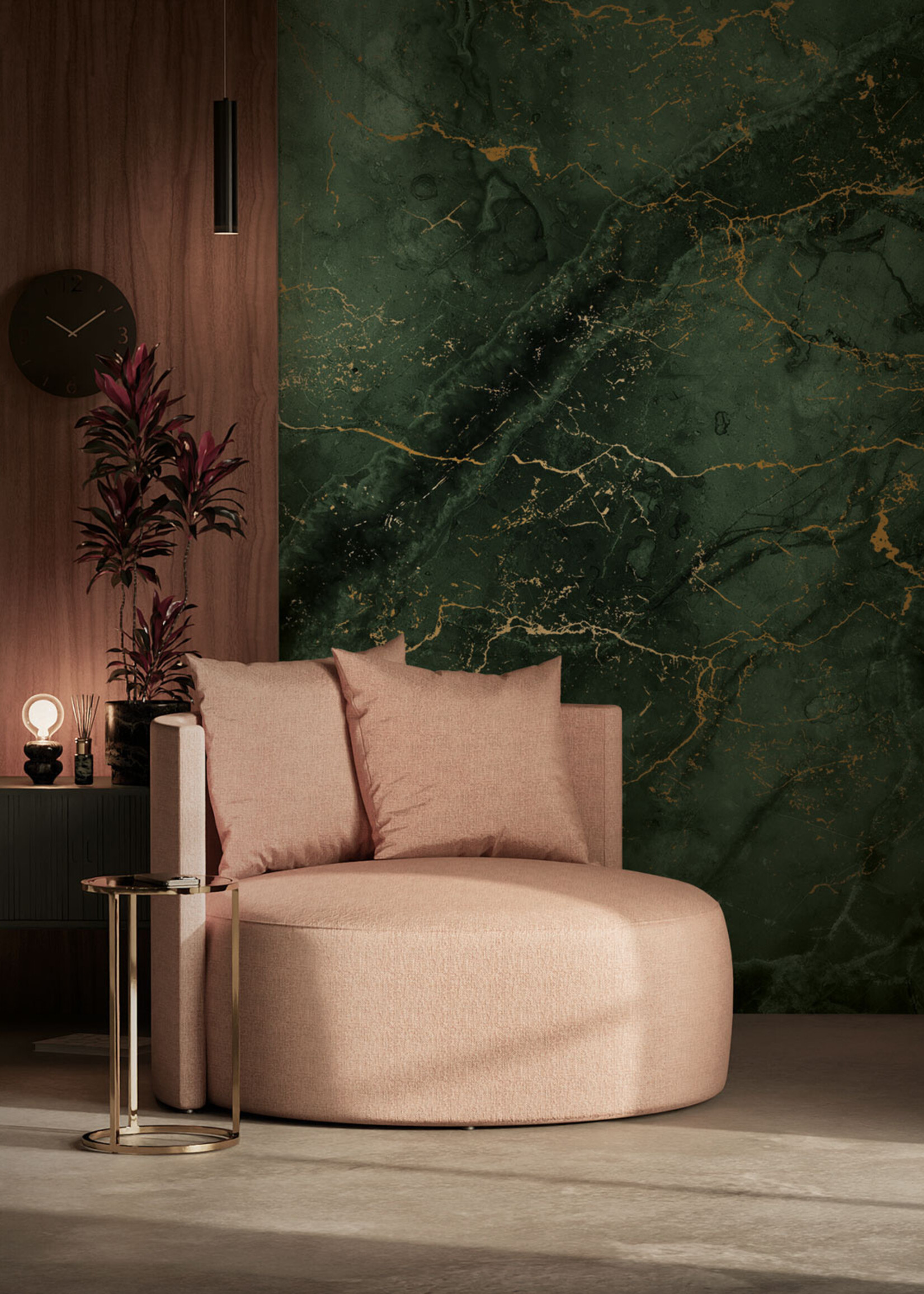 Wandvullend Marble wallpaper by Frans Uyterlinde | High Gloss Gold/Green