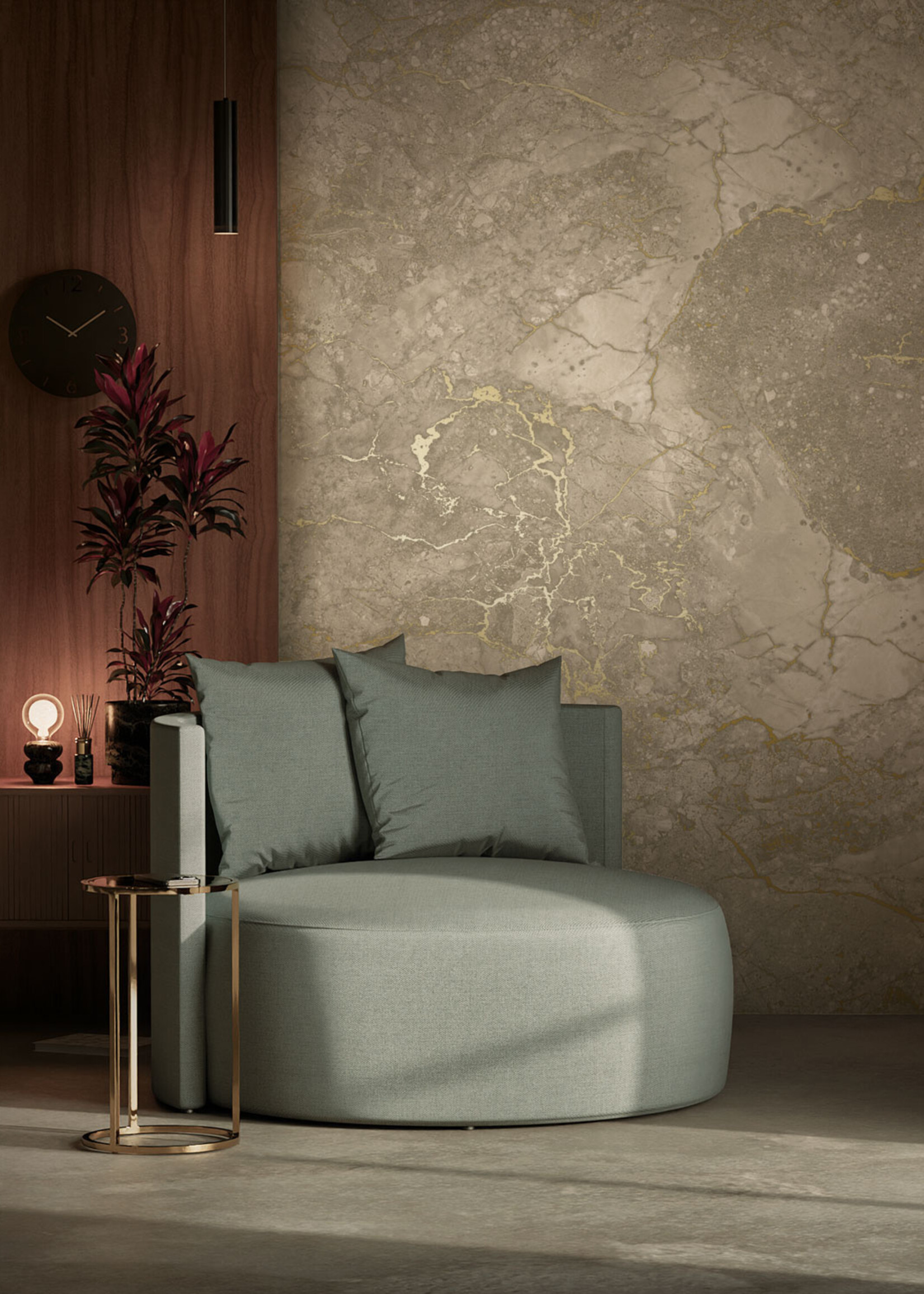 Wandvullend Marmer behang door Frans Uyterlinde | High Gloss Gold/Beige
