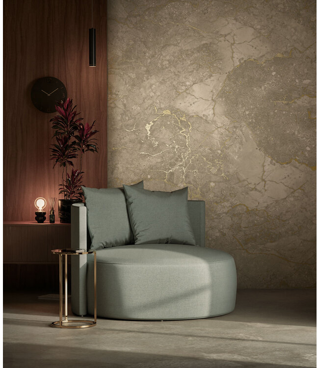 Marmer behang door Frans Uyterlinde | High Gloss Gold/Beige