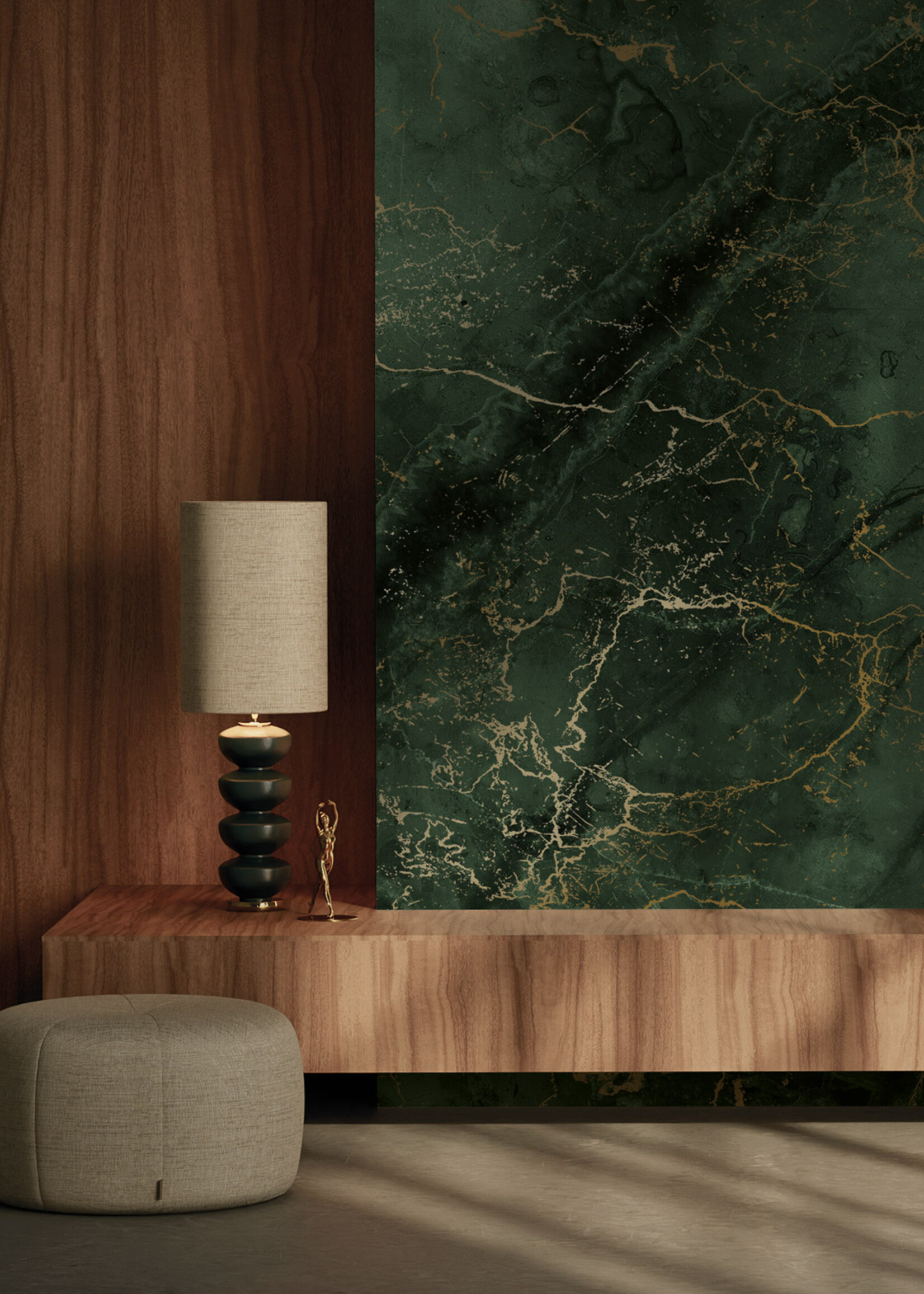 Wandvullend Marmor Tapete von Frans Uyterlinde | High Gloss Gold/Grün