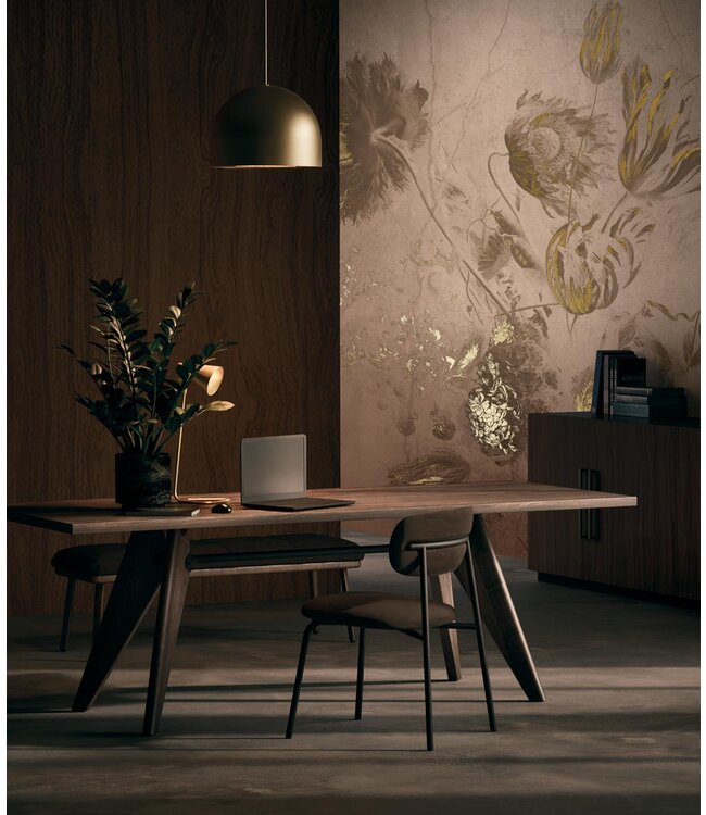 Fresco Flowers | Blumen Tapete von Frans Uyterlinde | High Gloss Gold/Rosa
