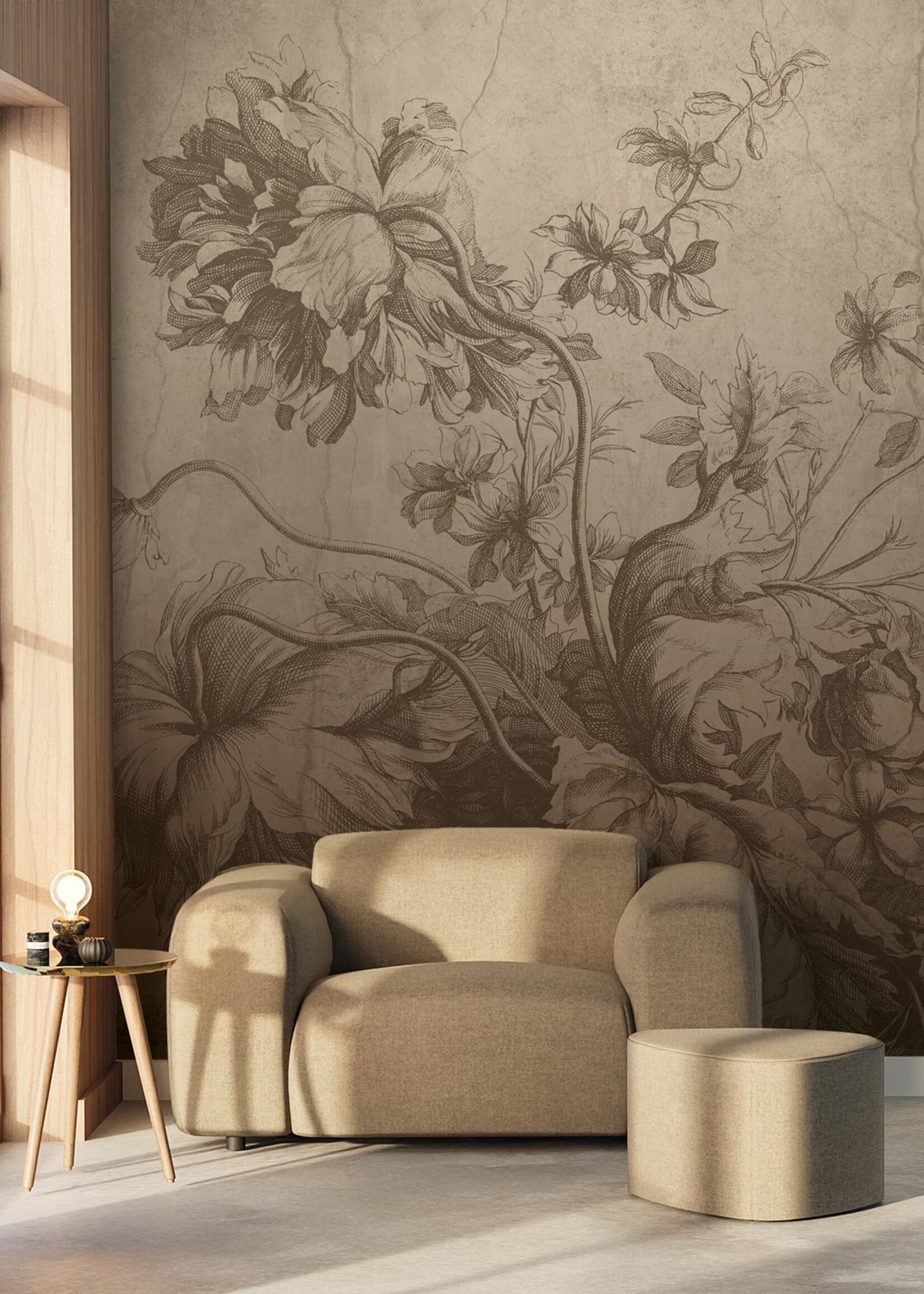 Wandvullend Gradient Flowers | Floral wallpaper by Frans Uyterlinde | Beige