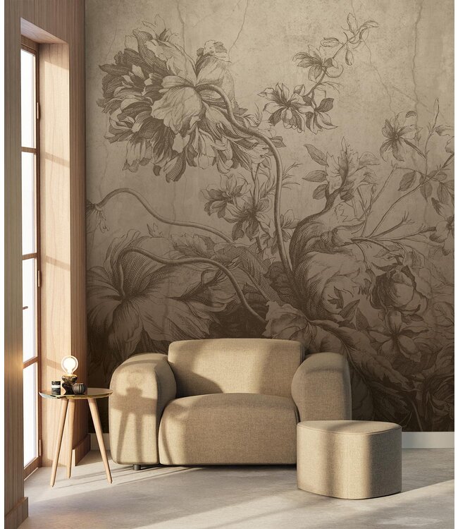 Gradient Flowers | Bloemen behang door Frans Uyterlinde | Beige