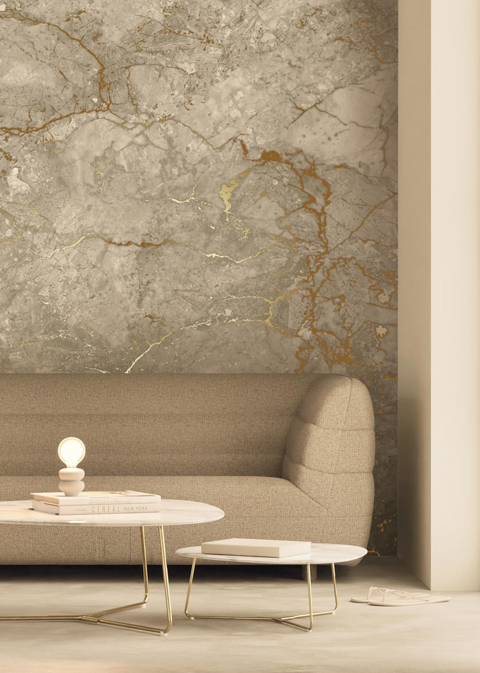 Wandvullend Marmer behang door Frans Uyterlinde | High Gloss Gold/Beige