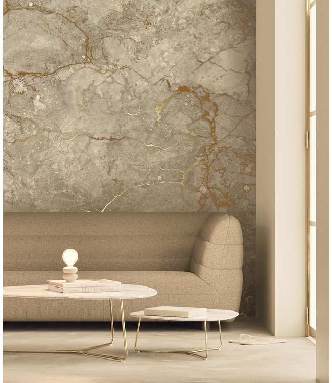 Marmor Tapete von Frans Uyterlinde | High Gloss Gold/Beige