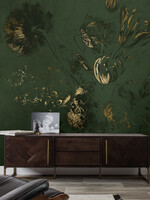 Wandvullend Fresco Flowers | Blumen Tapete von Frans Uyterlinde | High Gloss Gold/Grün