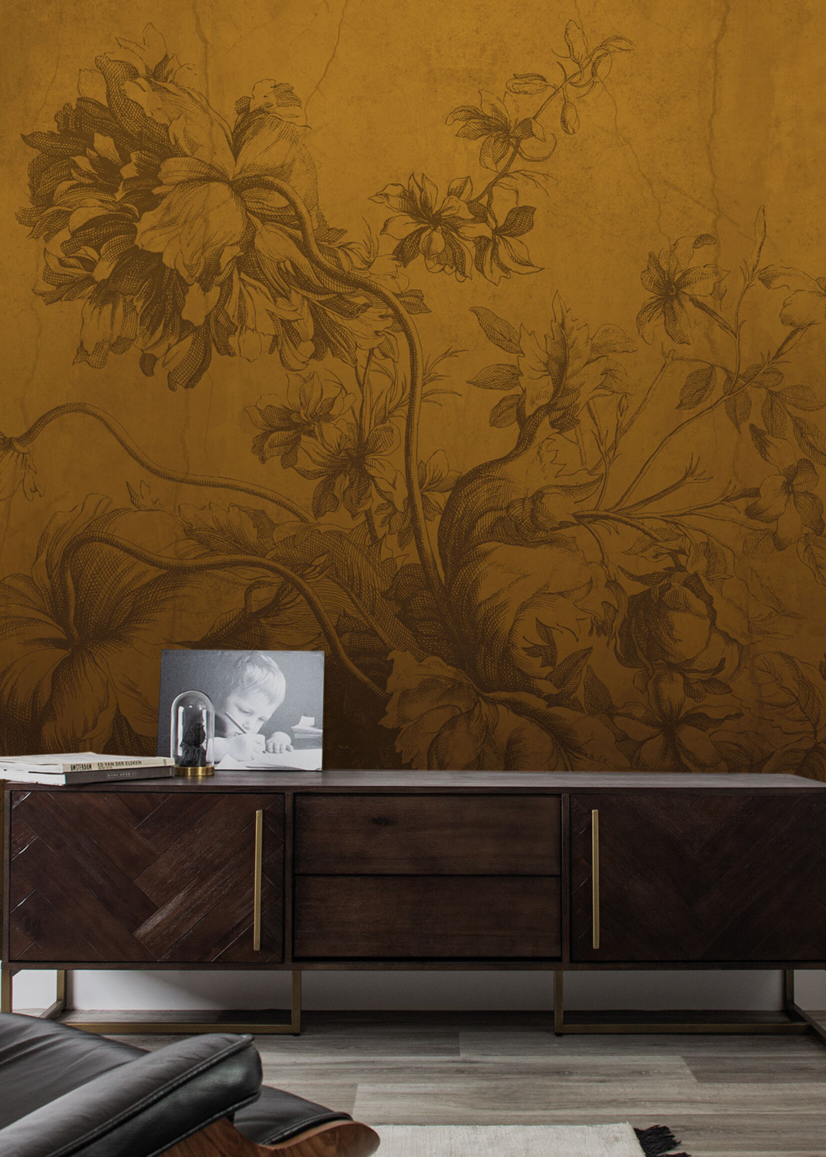 Wandvullend Gradient Flowers | Bloemen behang door Frans Uyterlinde | Oker