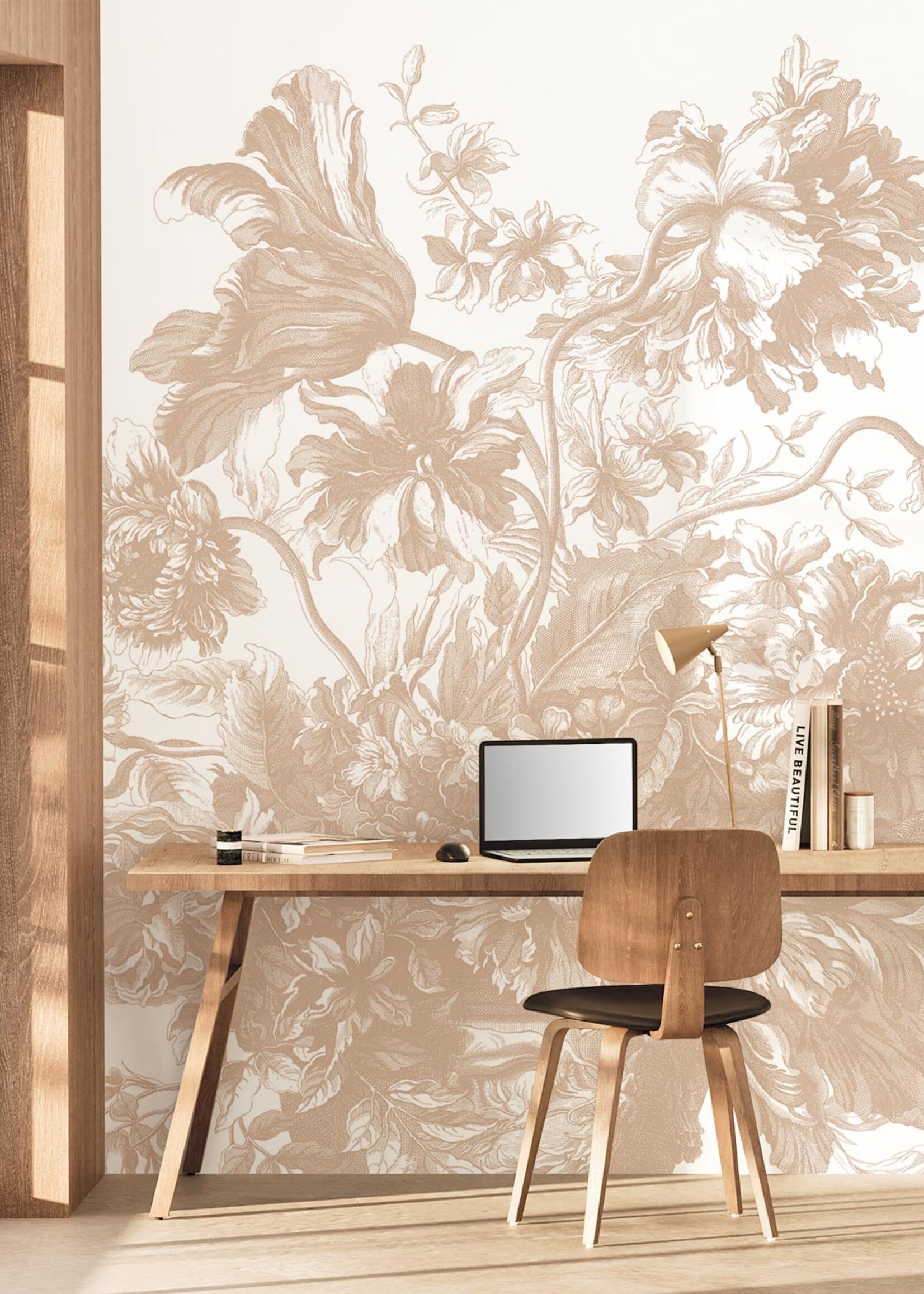 Wandvullend Engraved Flowers | Floral wallpaper by Frans Uyterlinde | Nude