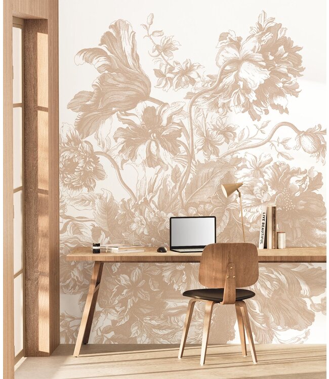 Engraved Flowers | Bloemen behang door Frans Uyterlinde | Nude