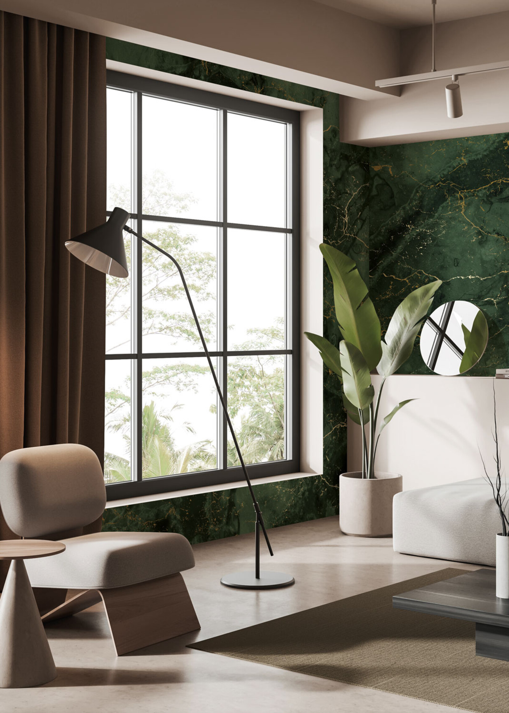 Wandvullend Marmer behang door Frans Uyterlinde | High Gloss Gold/Groen