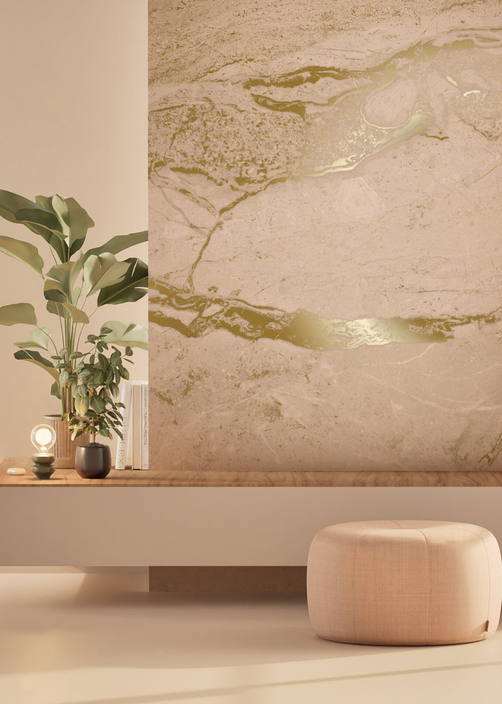 Wandvullend Marble wallpaper by Frans Uyterlinde | High Gloss Gold/Nude