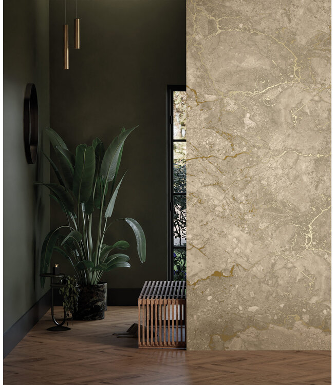 Marble wallpaper by Frans Uyterlinde | High Gloss Gold/Beige