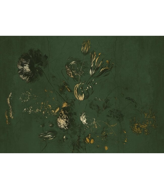 Fresco Flowers | Blumen Tapete von Frans Uyterlinde | High Gloss Gold/Grün