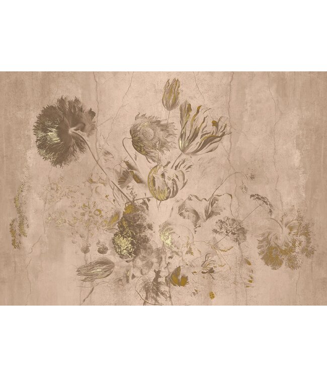 Fresco Flowers | Floral wallpaper by Frans Uyterlinde | High Gloss Gold/Nude