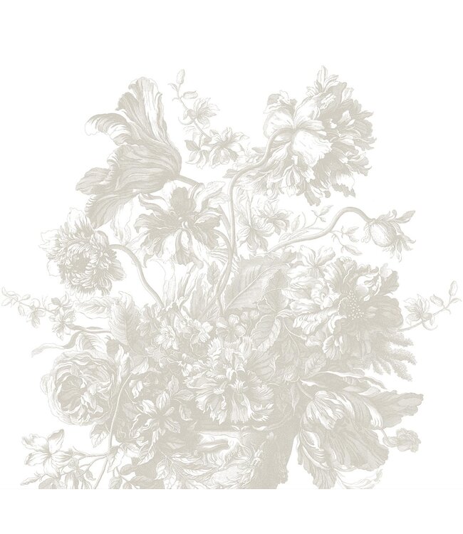 Engraved Flowers | Bloemen behang door Frans Uyterlinde | Grijs