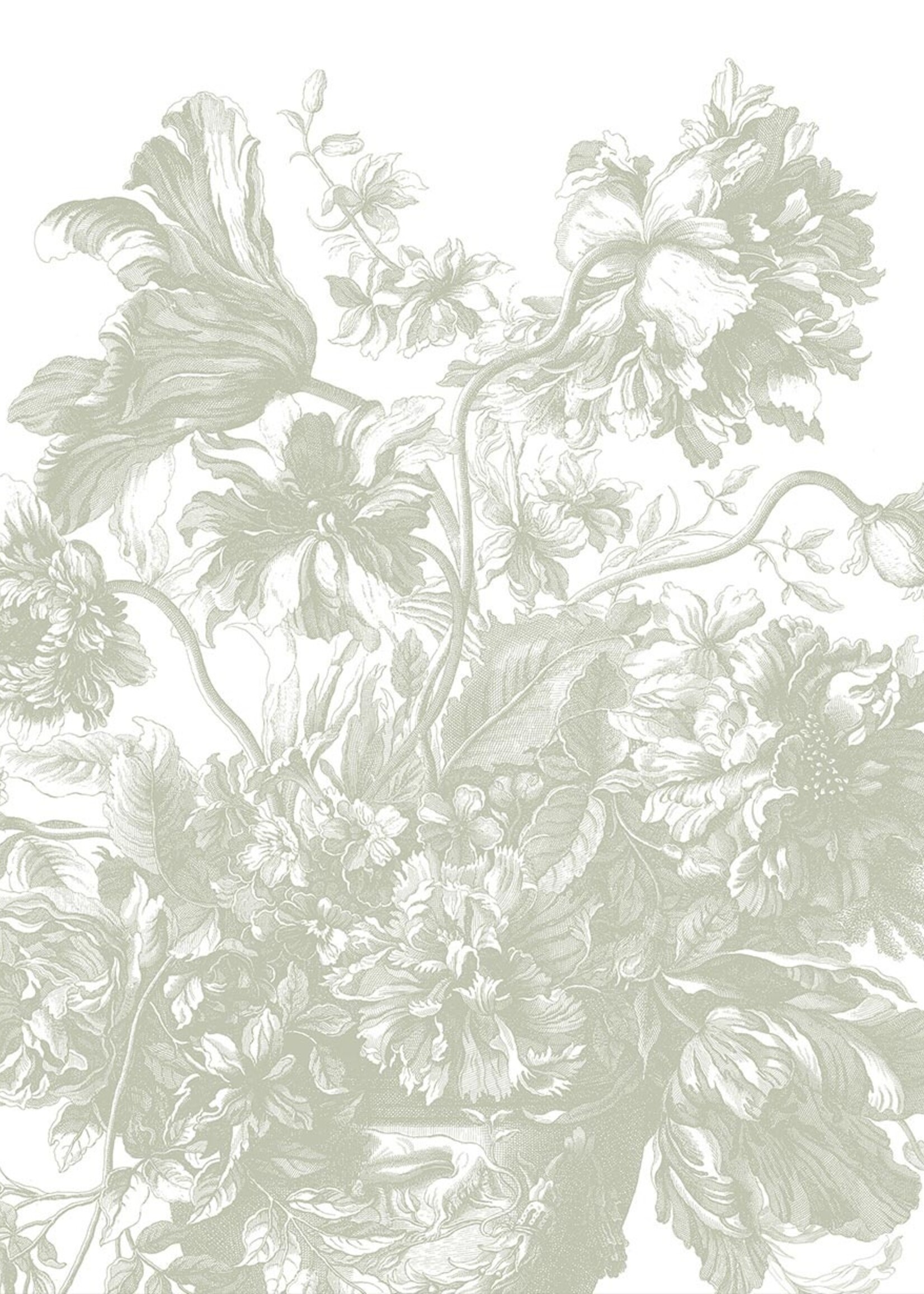 Wandvullend Engraved Flowers | Floral wallpaper by Frans Uyterlinde | Green
