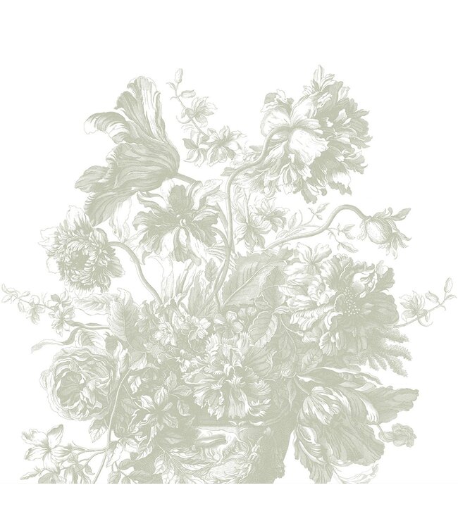 Engraved Flowers | Bloemen behang door Frans Uyterlinde | Groen
