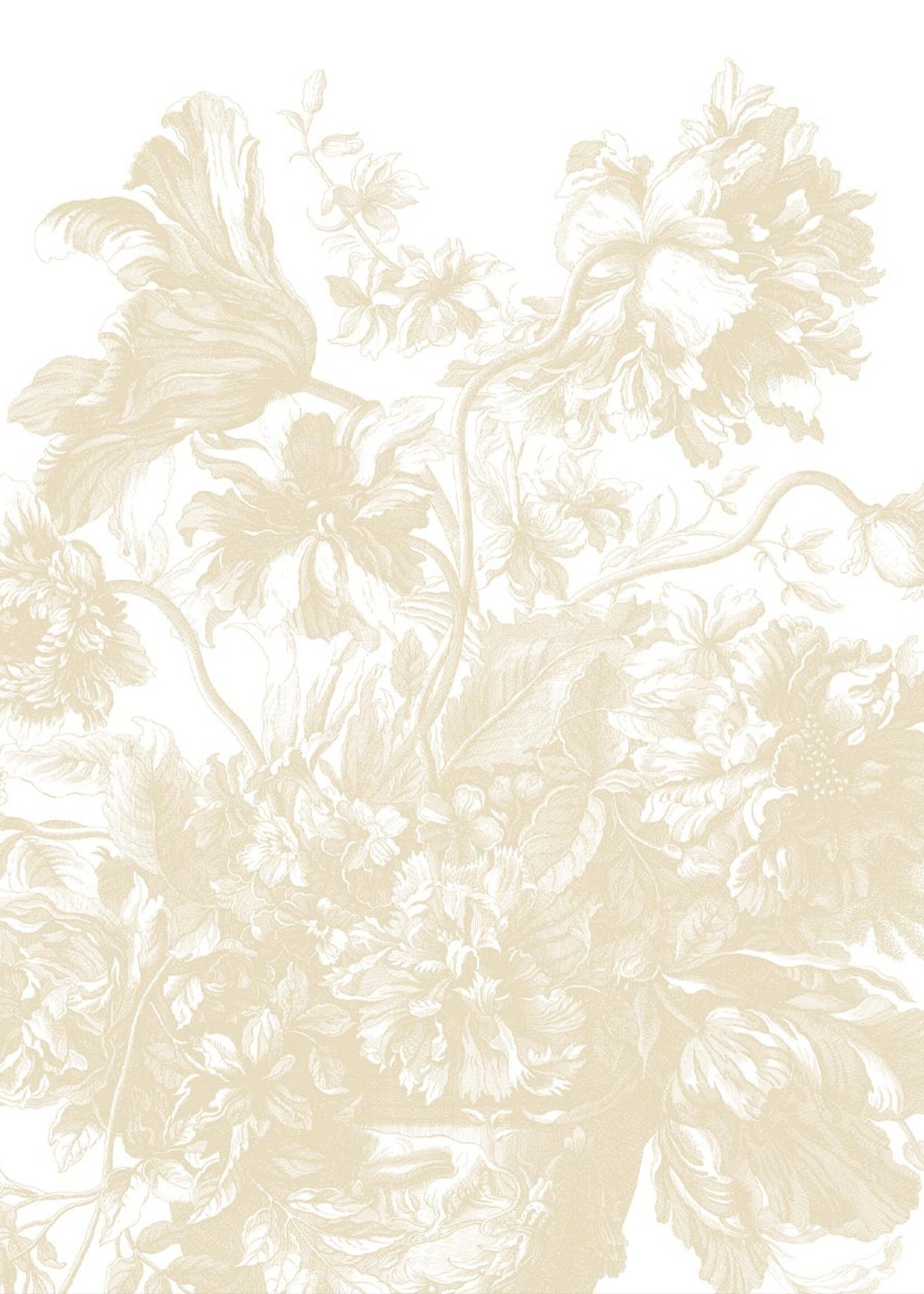 Wandvullend Engraved Flowers | Bloemen behang door Frans Uyterlinde | Beige