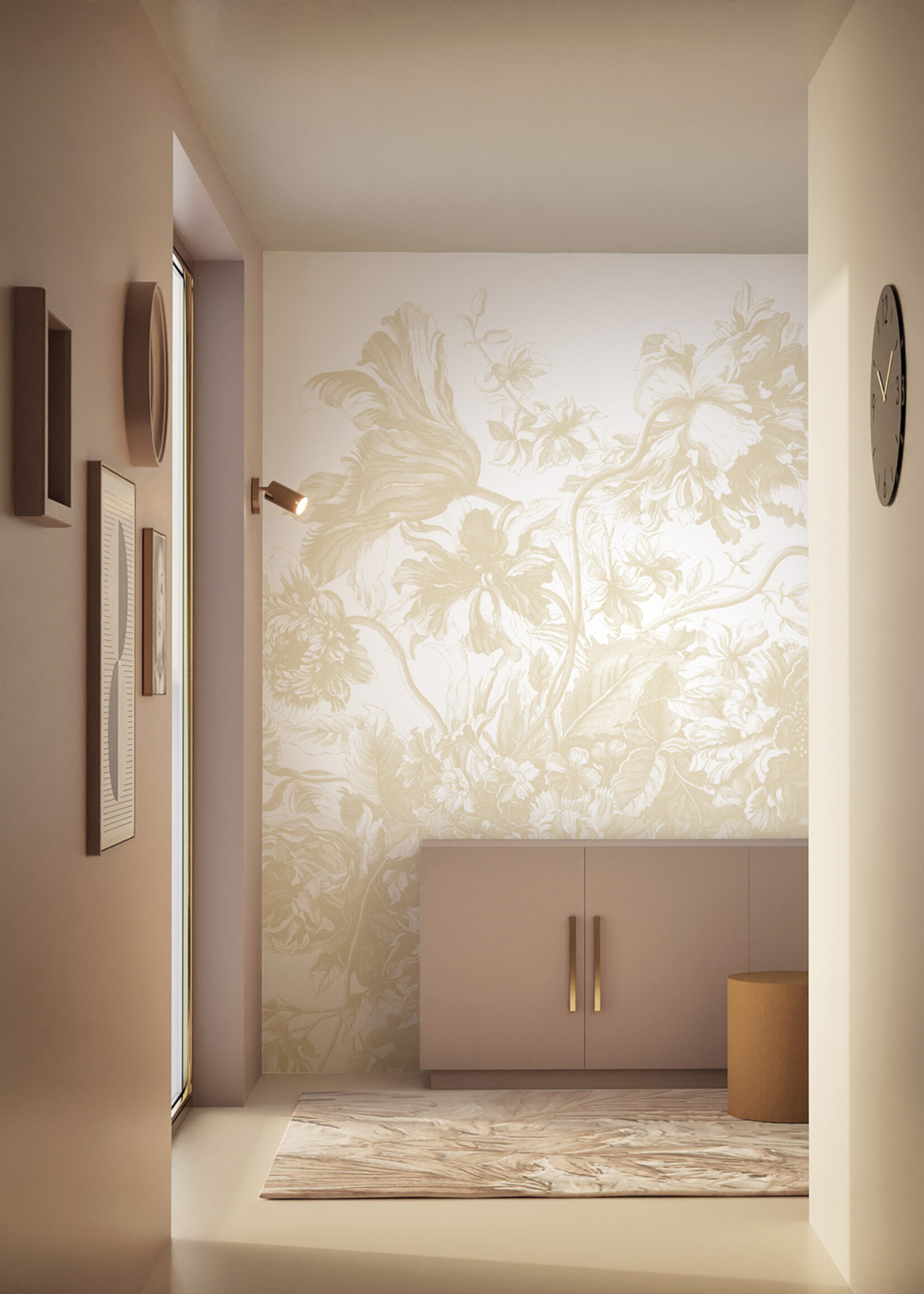 Wandvullend Engraved Flowers | Floral wallpaper by Frans Uyterlinde | Beige