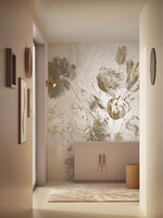 Wandvullend Fresco Flowers | Blumen Tapete von Frans Uyterlinde | High Gloss Gold/Weiss