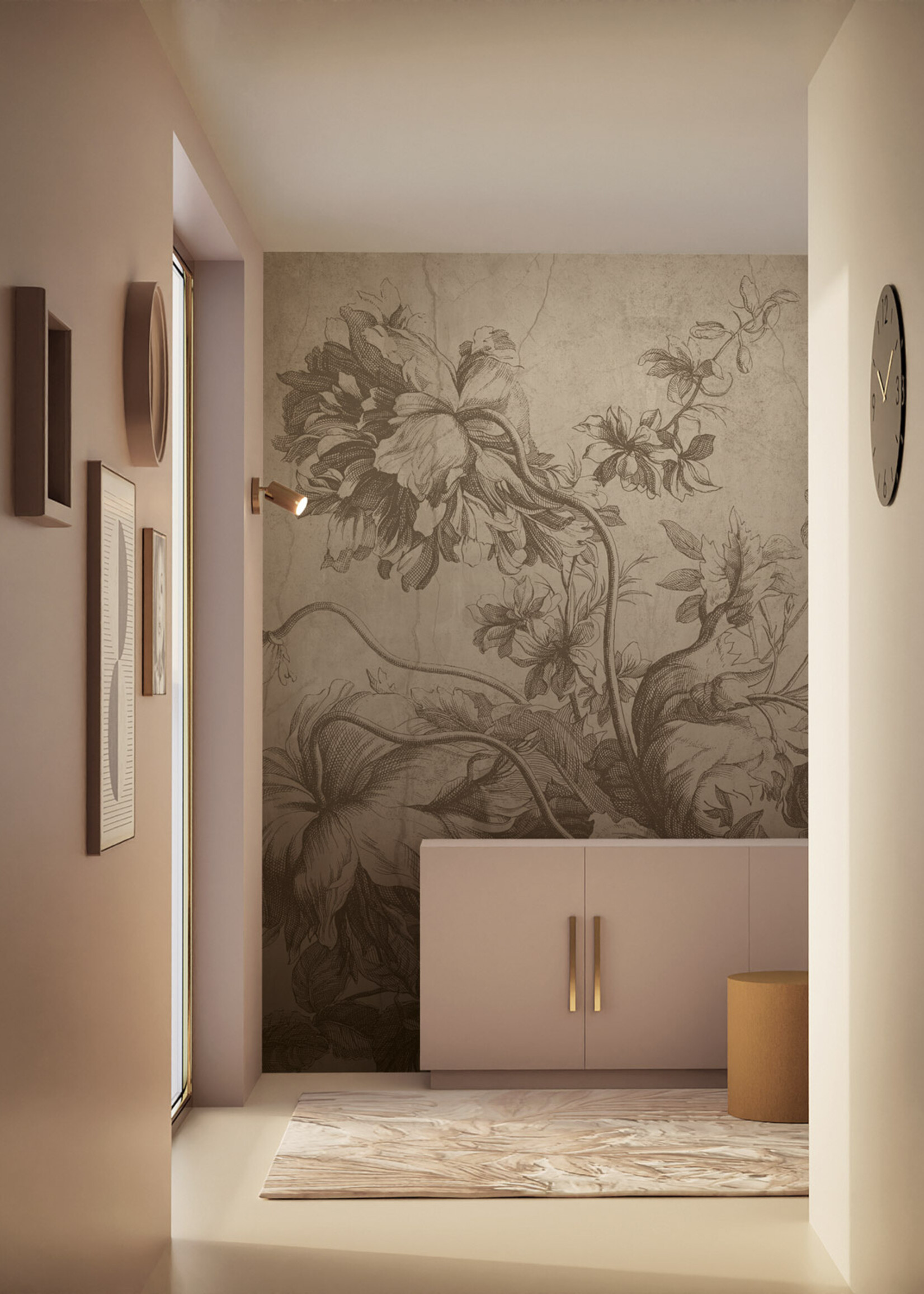Wandvullend Gradient Flowers | Blumen Tapete von Frans Uyterlinde | Beige