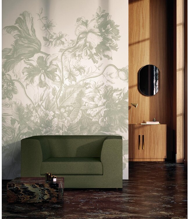 Engraved Flowers | Bloemen behang door Frans Uyterlinde | Groen