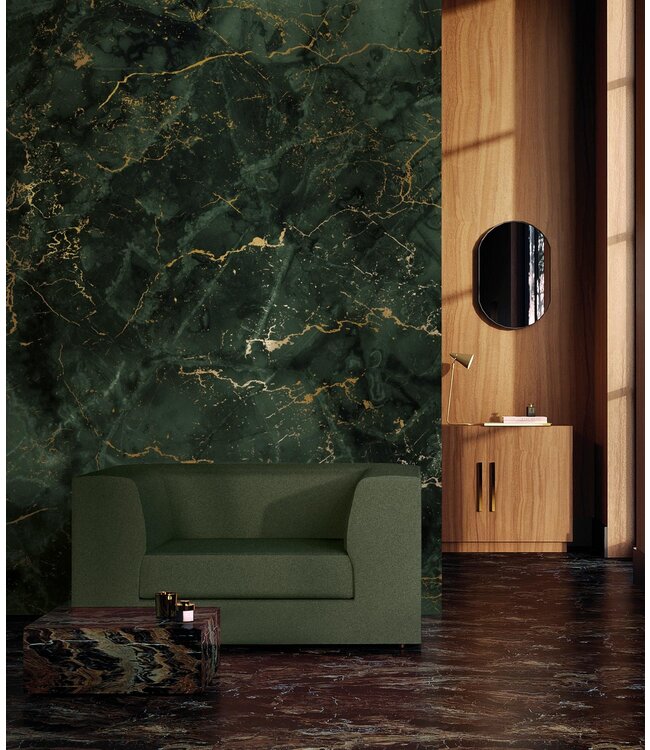 Marmor Tapete von Frans Uyterlinde | High Gloss Gold/Grün
