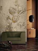 Wandvullend Fresco Flowers | Bloemen behang door Frans Uyterlinde | High Gloss Gold/Beige
