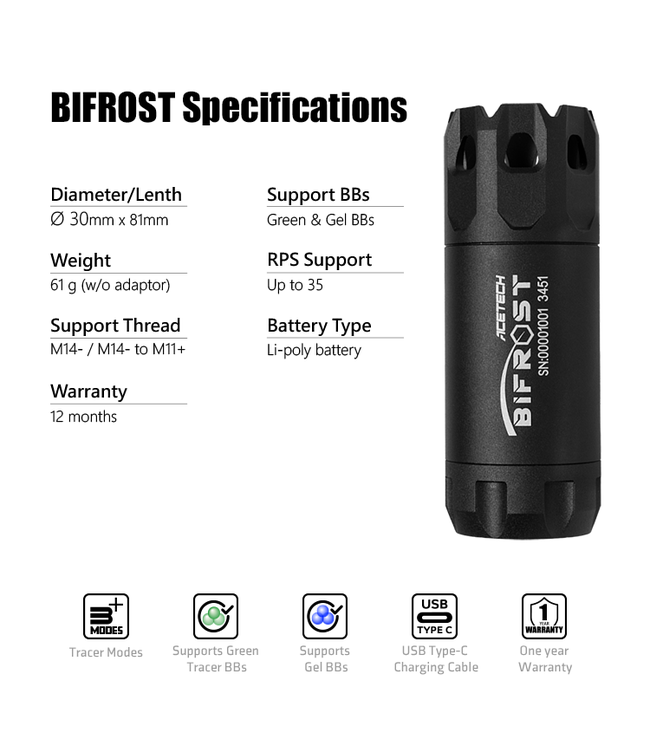 Bifrost Tracer Unit 14mm CCW - Zwart