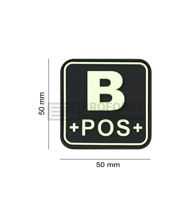 JTG Bloodtype Square Rubber Patch B Pos - Glow