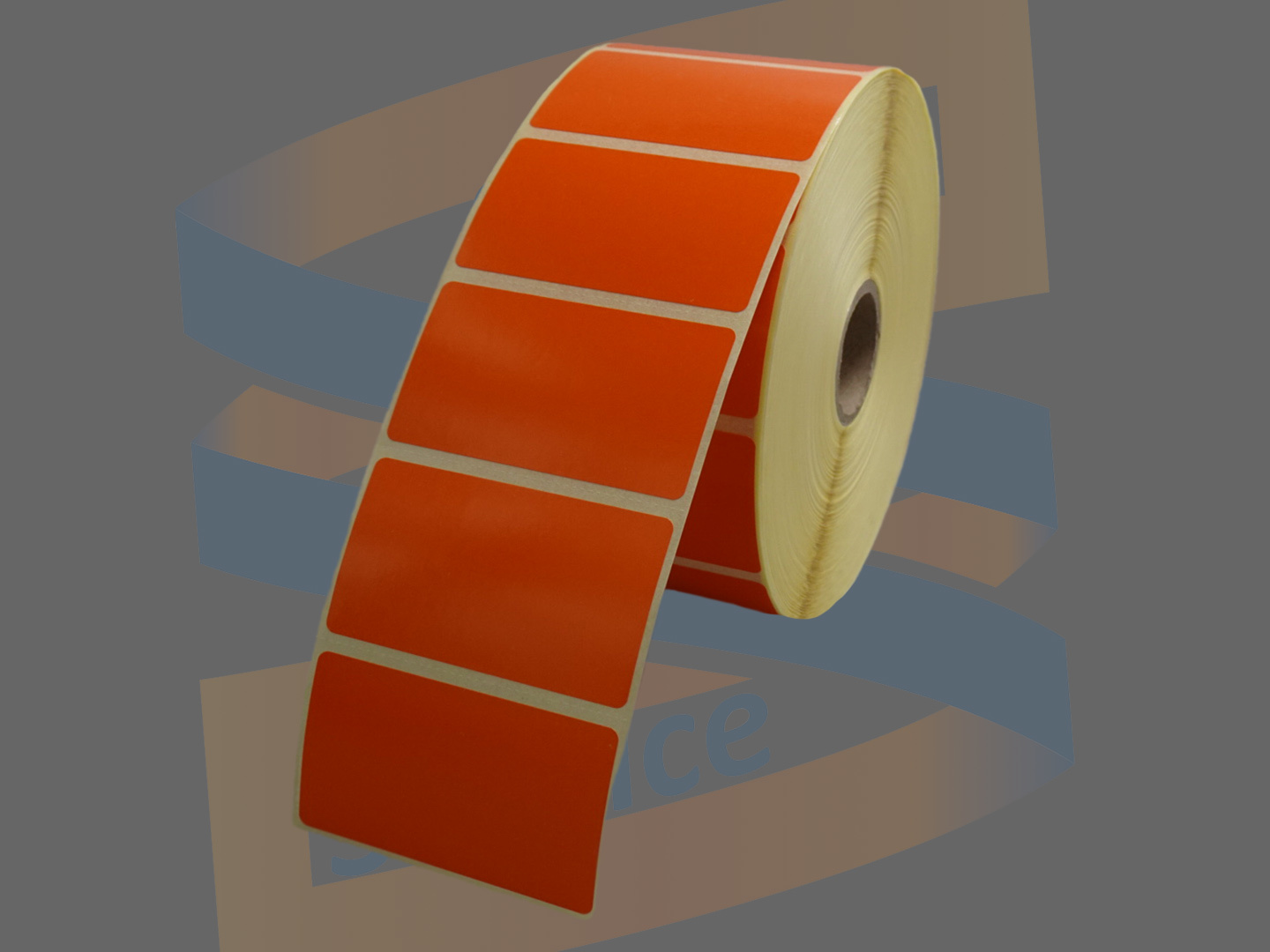 Oranje etiketten 57x32mm voor Zebra, direct thermal met een perforatie tussen ieder etiket, rol à 2.100 etiketten, 800262-125