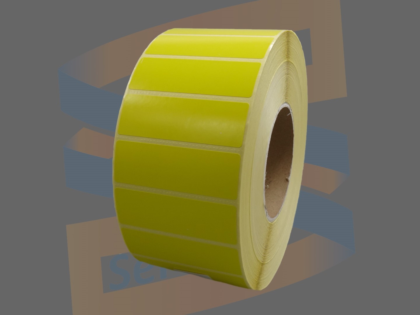 Kunststof etiketten 76x25mm geel  op een kern van 76mm, rol à 5.100 etiketten