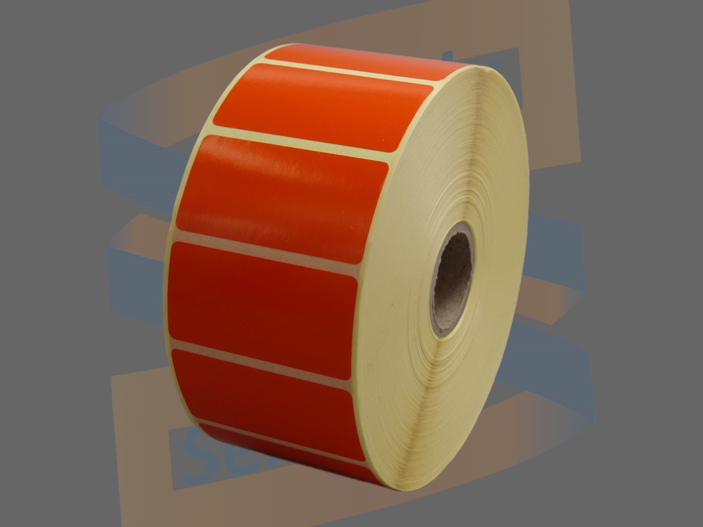 Permanent hechtende etiketten voor Godex 51x25mm, oranje, direct thermal, met een perforatie tussen ieder etiket, rol à 2.580 etiketten