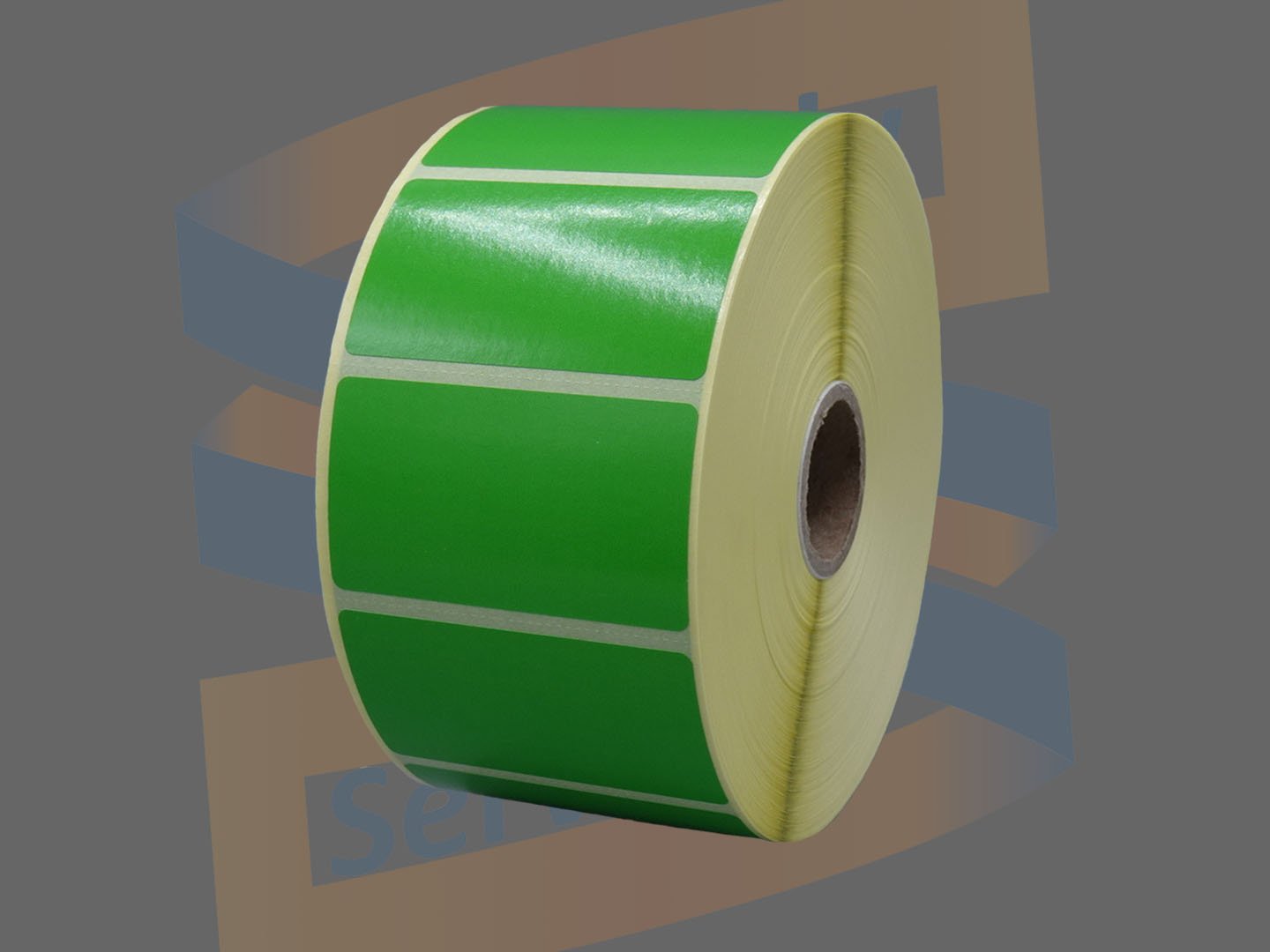 Groene etiketten 57x32mm voor Godex, direct thermal met een perforatie tussen ieder etiket, rol à 2.100 etiketten