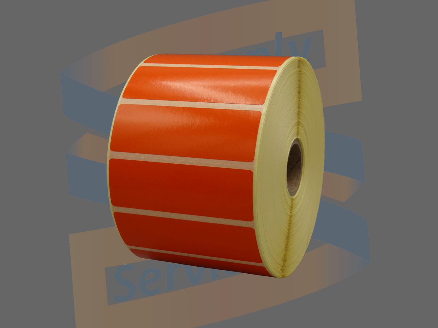 Oranje etiketten 76x25mm voor Zebra, direct thermal, met een perforatie tussen ieder etiket, rol à 2.580 etiketten, permanent hechtend