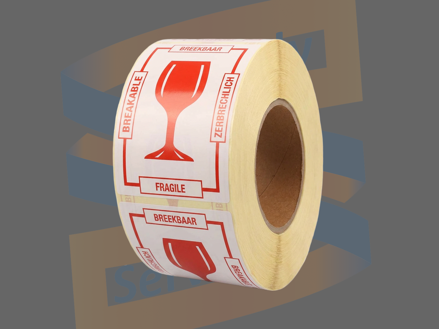 Waarschuwingsetiket Breekbaar Rood, Paperlabels, 74mm x 105mm, Permanent, Kern 76mm, rol à 1.000 stuks