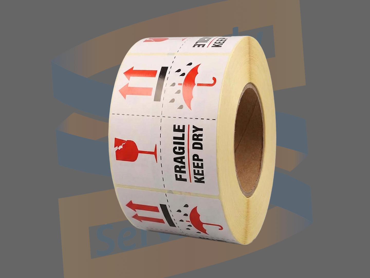 Waarschuwingsetiket Fragile keep dry, Paperlabels, 100mm x 100mm, Permanent, Kern 76mm, rol à 1.000 stuks