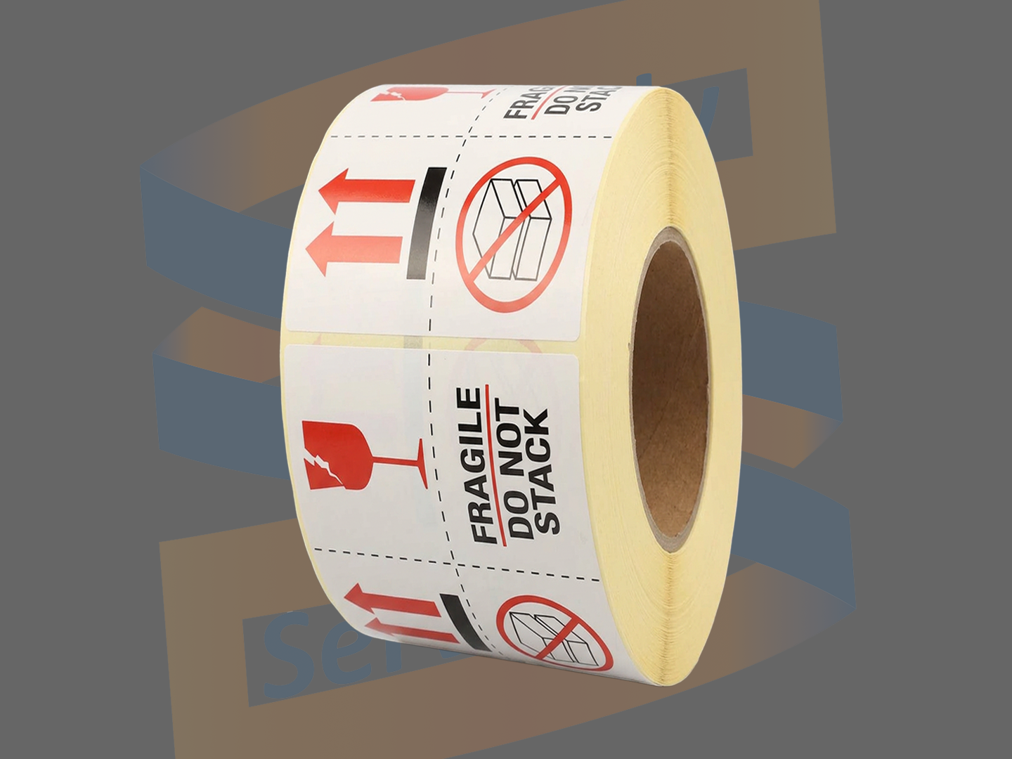 Waarschuwingsetiket Fragile Do not stack, Paperlabels, 100mm x 100mm, Permanent, Kern 76mm, rol à 1.000 stuks