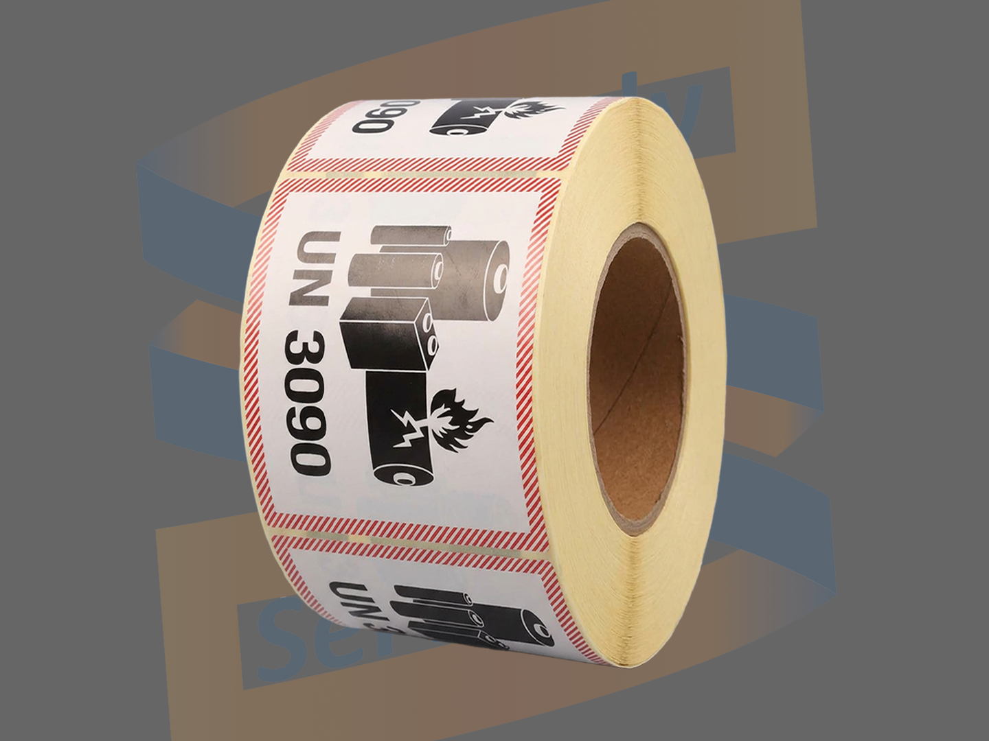 Waarschuwingsetiket UN 3090 Lithium Batterijen, Paperlabels, 100mm x 100mm, Permanent, Kern 76mm, rol à 1.000 stuks