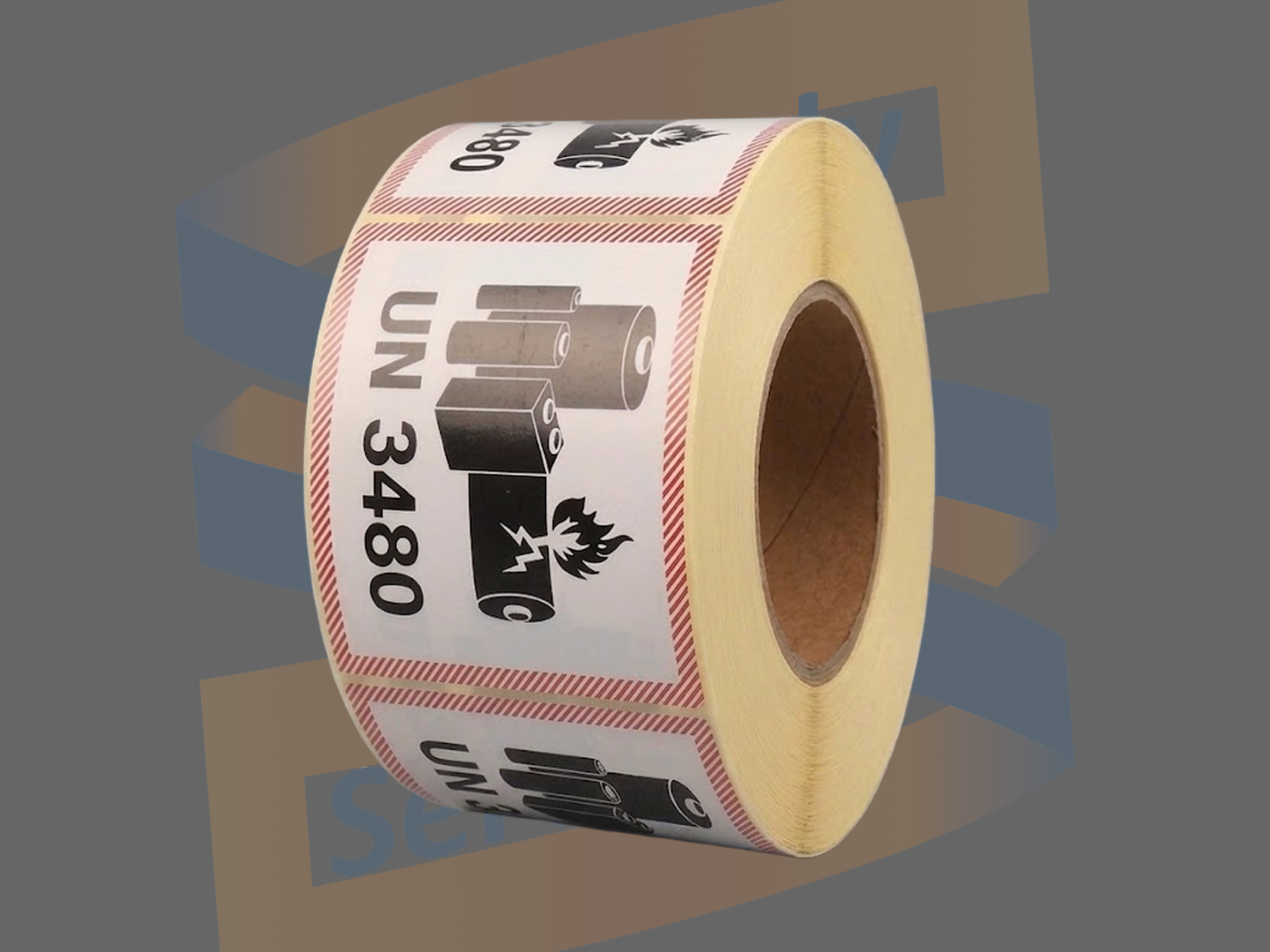 Waarschuwingsetiket UN 3480 Lithium Batterijen, Paperlabels, 100mm x 100mm, Permanent, Kern 76mm, rol à 1.000 stuks