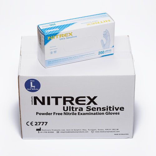 Nitrex Nitrex - Extra Sensitive Nitrile Poedervrij wegwerphandschoenen blauw - 200 stuks