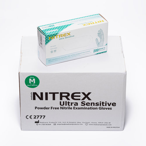 Nitrex Nitrex - Extra Sensitive Nitrile Poedervrij wegwerphandschoenen blauw - 200 stuks