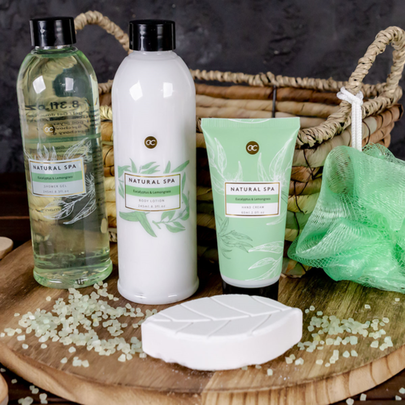 Natural Spa Natural Spa geschenkset vrouwen - In zeegras mand - Eucalyptus & Lemongrass - SPA voor thuis