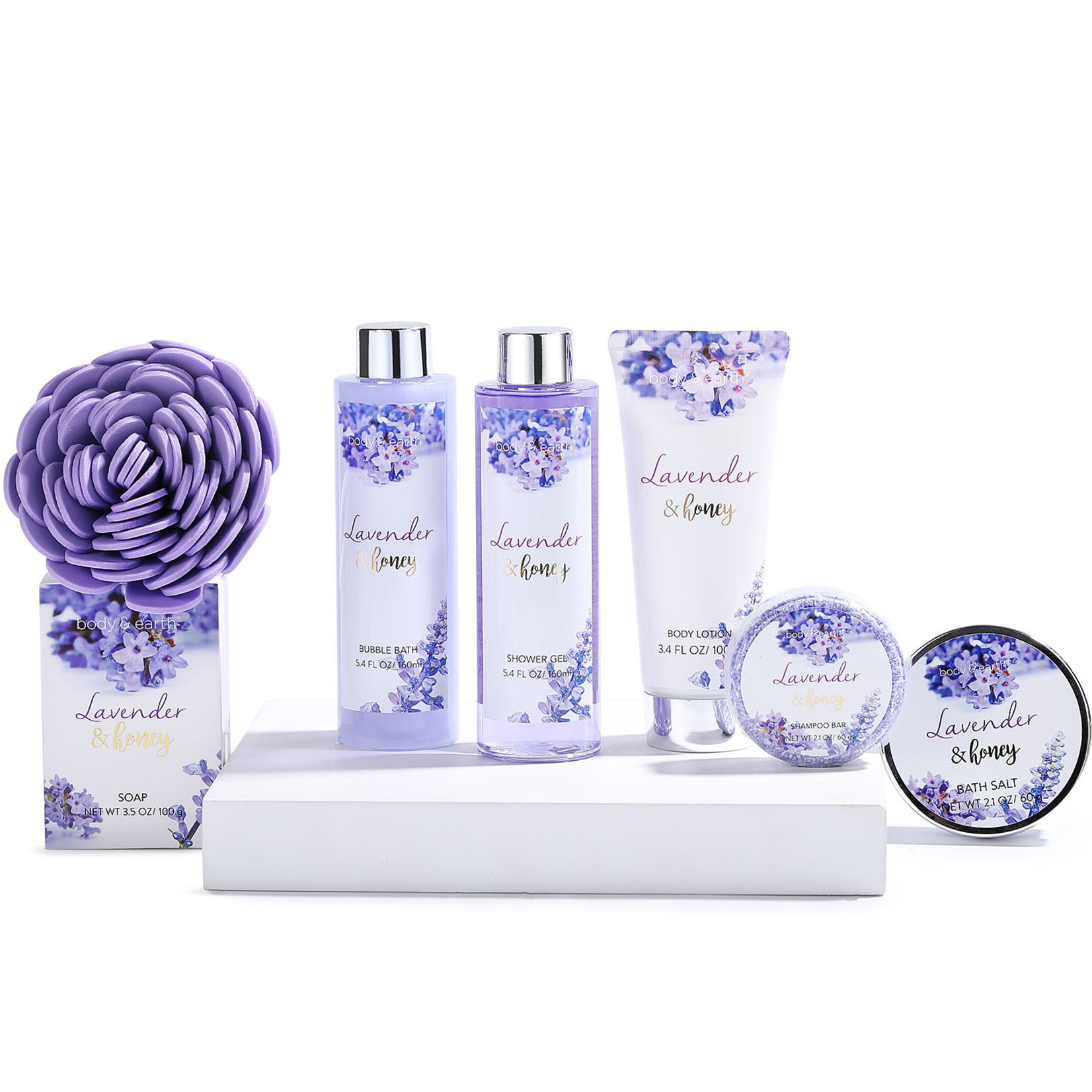 Body & Earth Geschenkset in witte badkuip - Lavendel & Honing - Bad cadeau