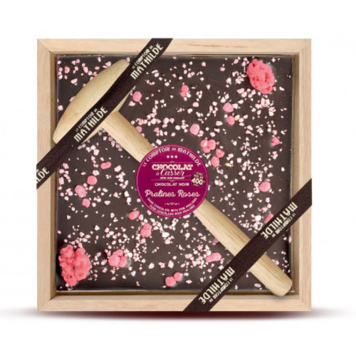 Comptoir de Mathilde Chocolade pakket met Hamertje - Pure Chocolade met Roze Pralines - Geschenkpakket