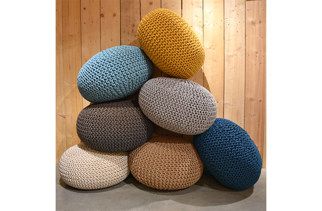 LABEL51 Poef Knitted - Lichtgrijs - Katoen - L