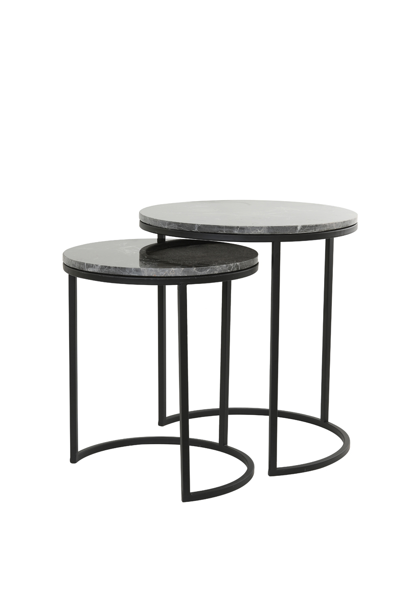 Light & Living - Bijzettafel - Alfio - 49x49x53.5cm | Steen - Zwart - Set van 2