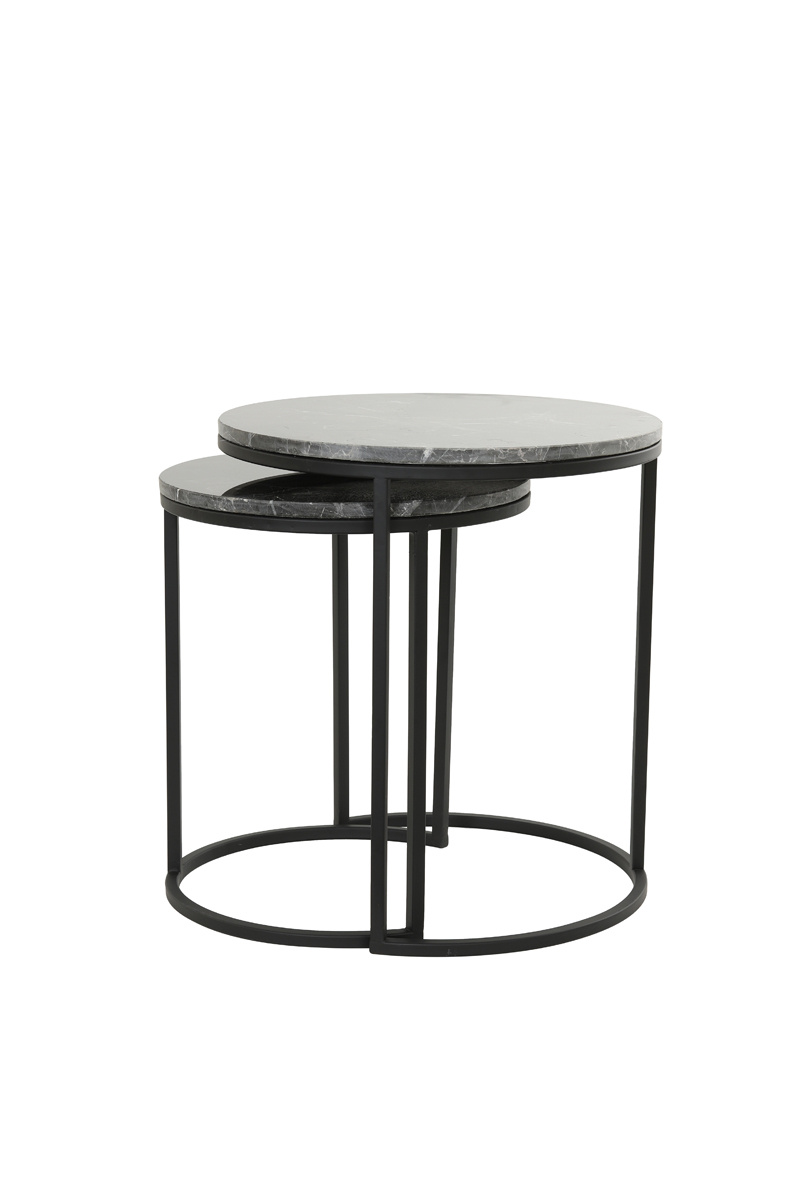 Light & Living - Bijzettafel - Alfio - 49x49x53.5cm | Steen - Zwart - Set van 2