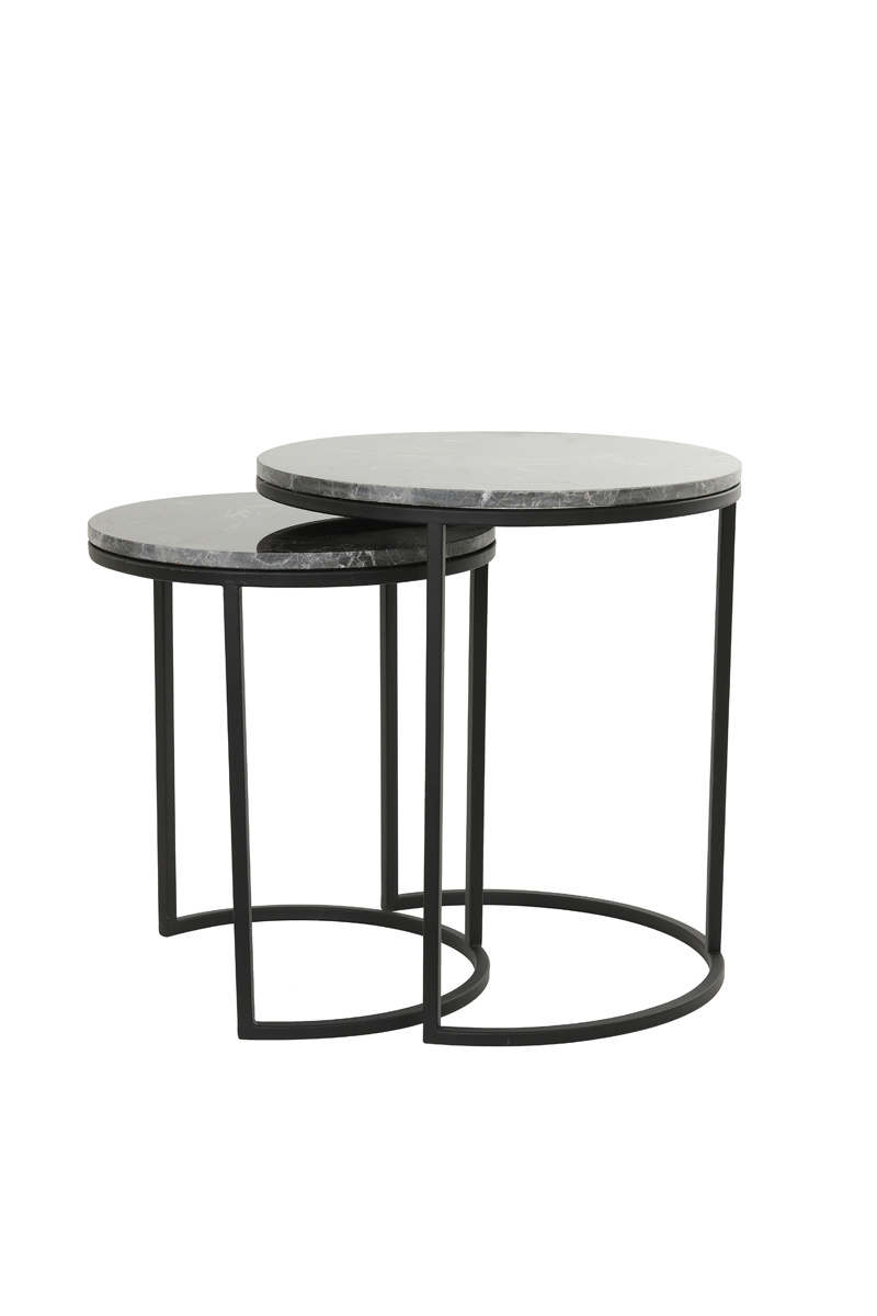 Light & Living - Bijzettafel - Alfio - 49x49x53.5cm | Steen - Zwart - Set van 2
