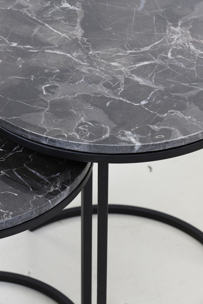 Light & Living - Bijzettafel - Alfio - 49x49x53.5cm | Steen - Zwart - Set van 2